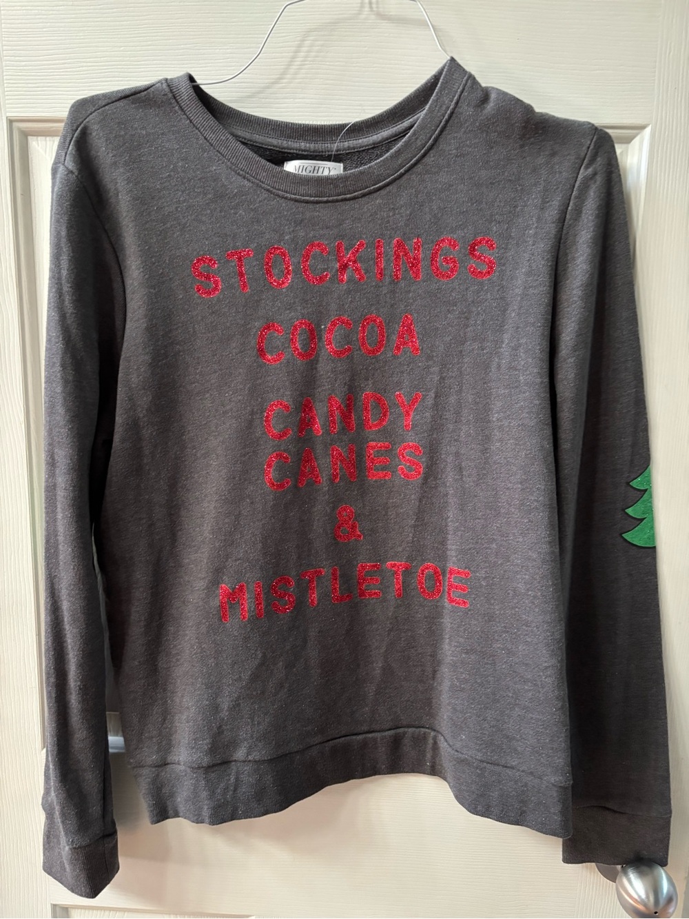 Mighty Bright Charcoal Holiday Sweatshirt with Red Text size large new no tag